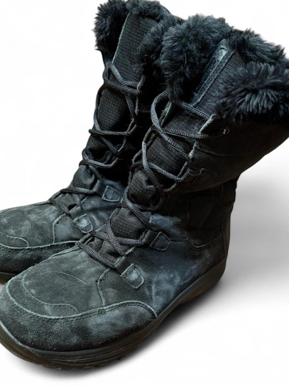 Y2K Columbia Fur Lined Suede Black Lace Up Boots